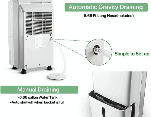 Image of basement dehumidifier with drain hose